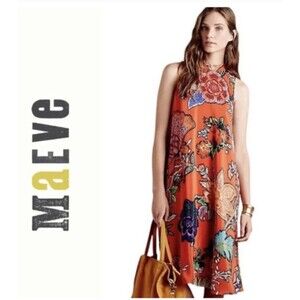 Anthropologie Maeve Larkhill Size XS Silk Floral Trapeze Swing Dress Boho